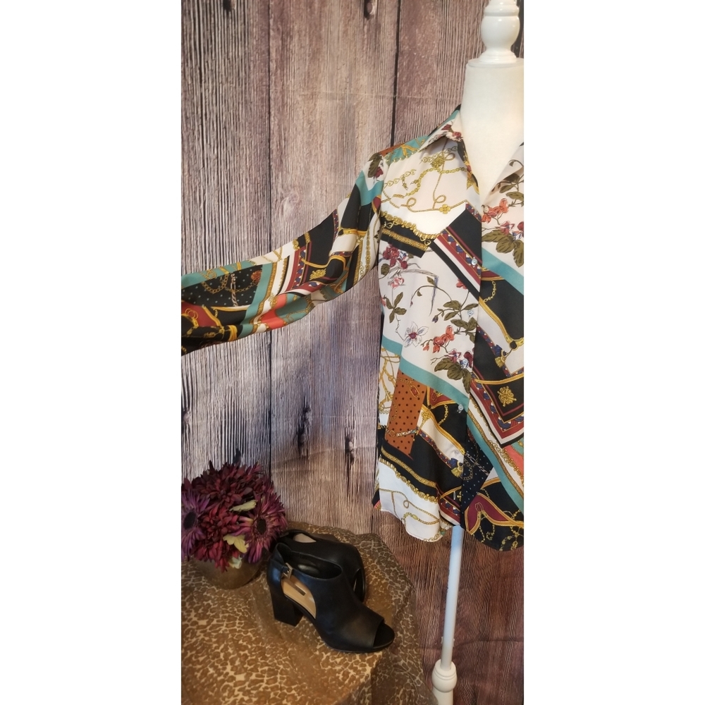 Zara Basic Multi Print Color Block Blouse - Picture 5 of 6